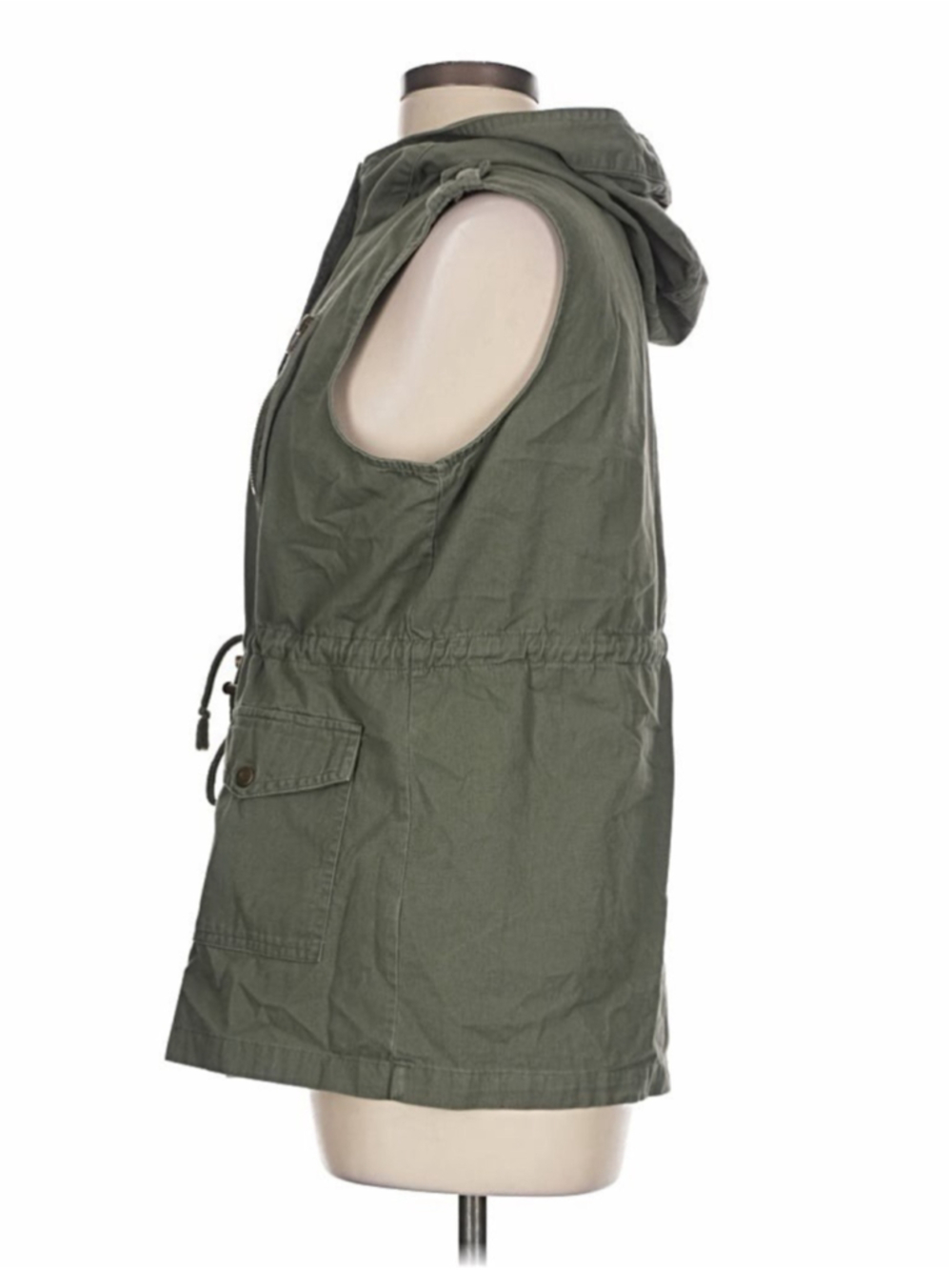 Zenana 1X Olive Green Utility Vest Hooded Cargo Drawstring Cotton Plus Size - Picture 3 of 6